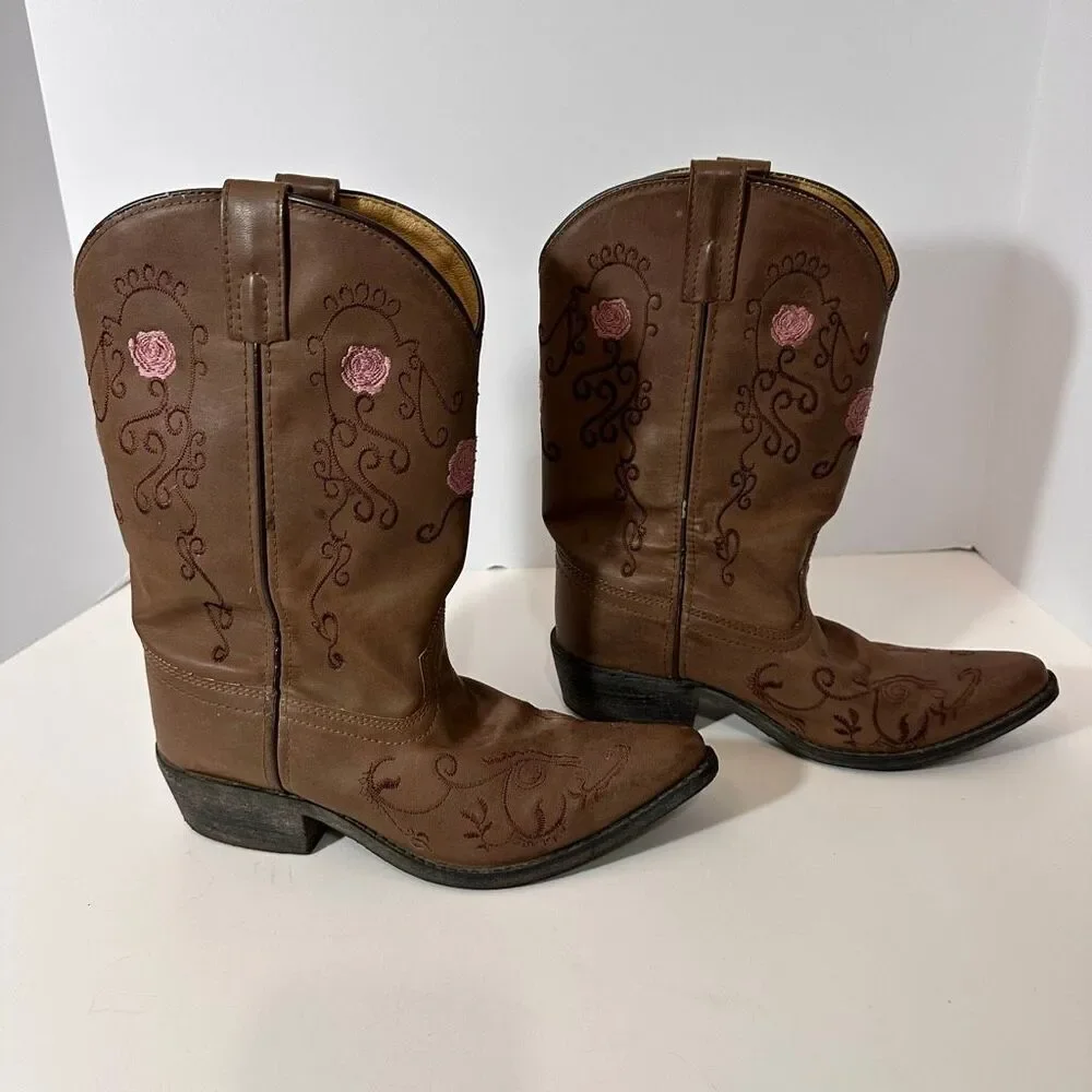 Shyanne Western Boots Embroidered Brown Floral Cowgirl | Girls Size 5